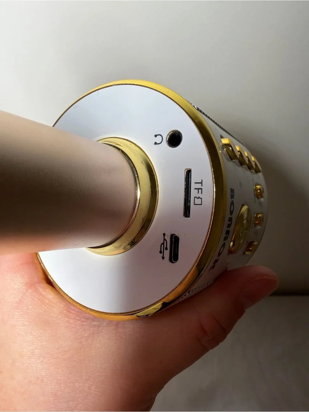 Gold & White Wireless Handheld Karaoke Microphone